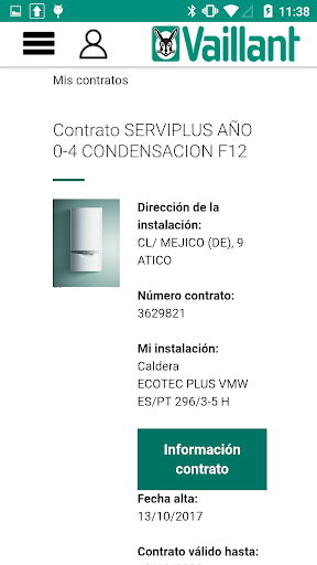 Android application Área clientes Vaillant screenshort