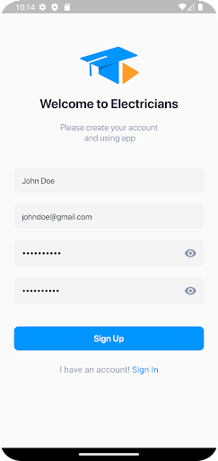 The Electricians App Screen 2