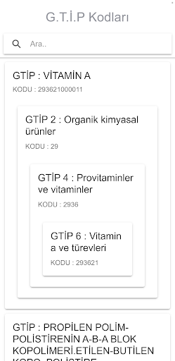 Android application G.T.İ.P Kodları screenshort