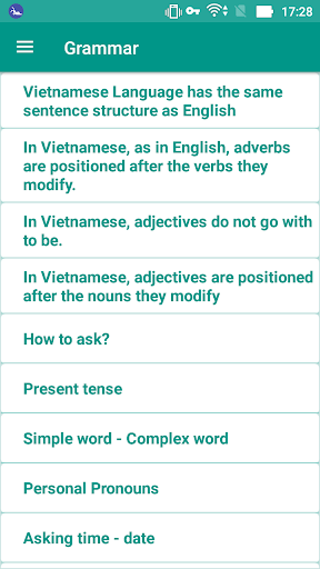 Android application Vietnamese Grammar screenshort