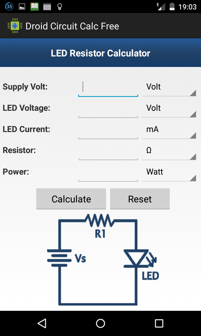 Android application Droid Circuit Calc Pro screenshort