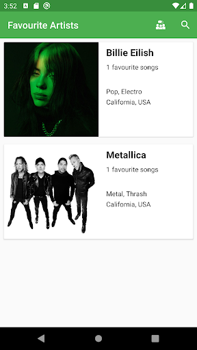 Android application Favourite Musicians screenshort