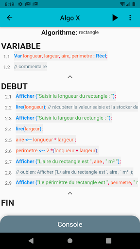 Algo X - Editeur et Interpréte