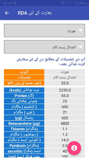 RDA Calculator Urdu Screen 2
