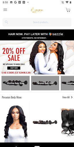 Android application Luxuria Imports Hair Company screenshort