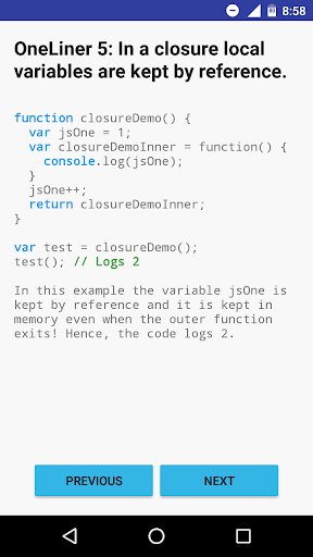 Android application JSOne - Advanced Javascript screenshort