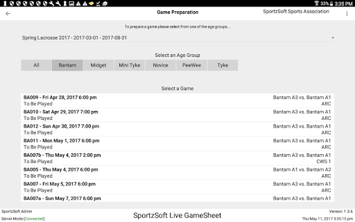 LiveGameSheet Screen 2