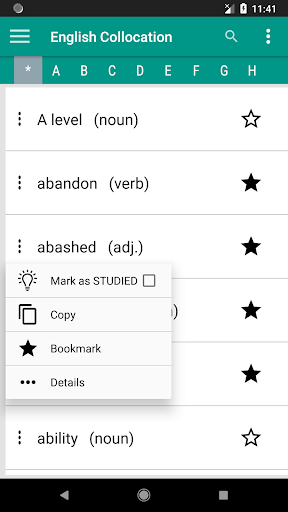 Android application IELTS Collocations - meaning screenshort