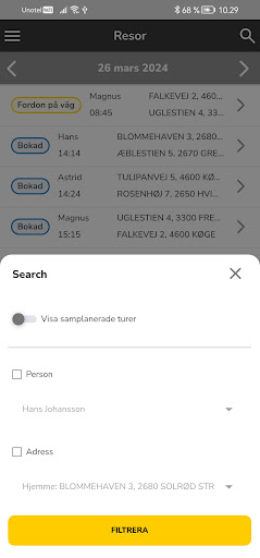 Cabonline Service Trips Screen 3