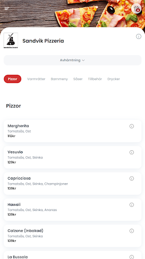 Android application Sandvik Pizzeria screenshort