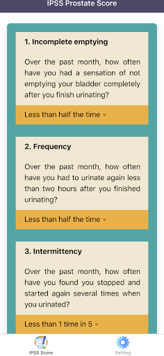 Urology IPSS Prostate Score screenshot for Android