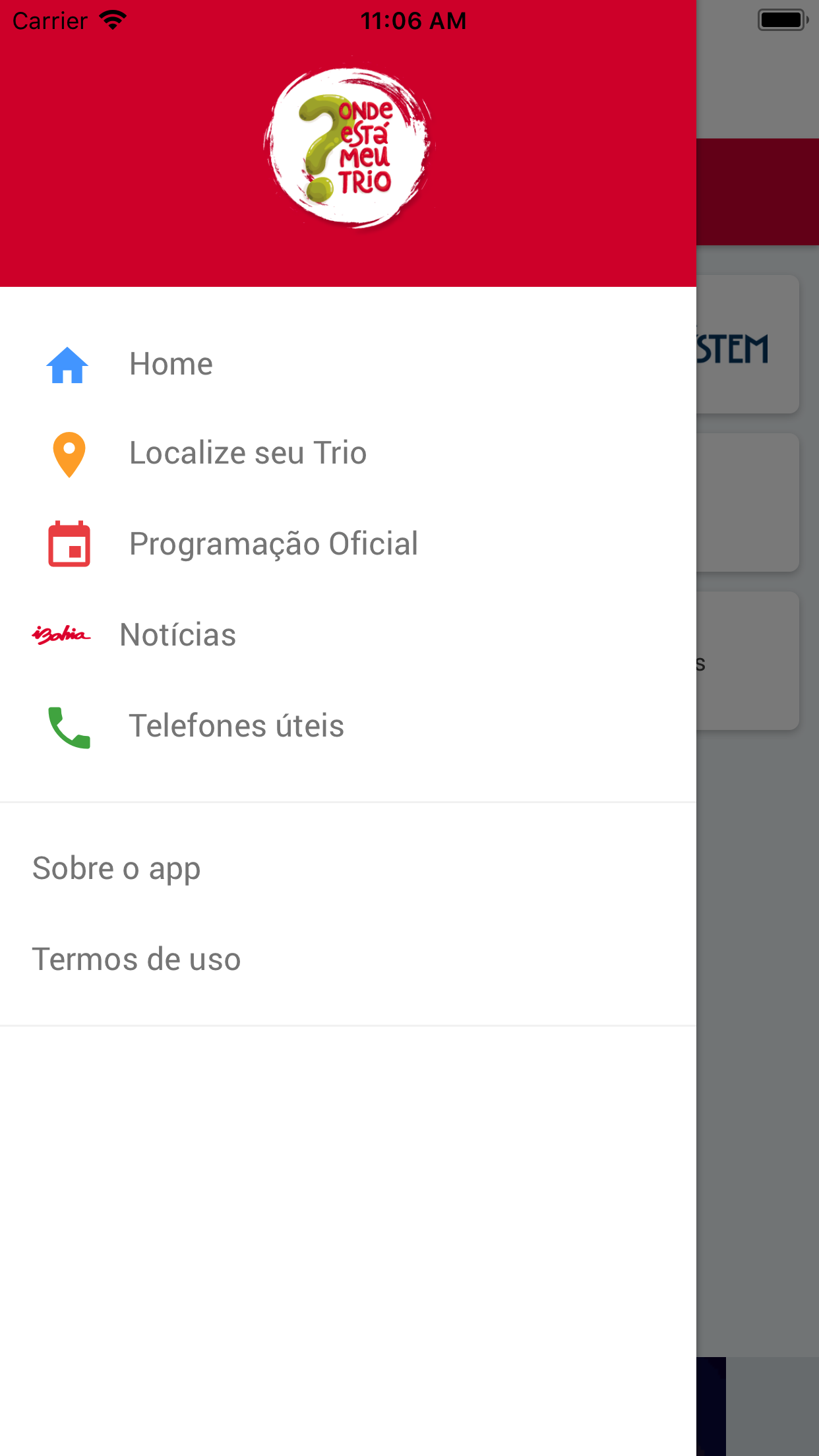 Android application Onde está meu trio? screenshort