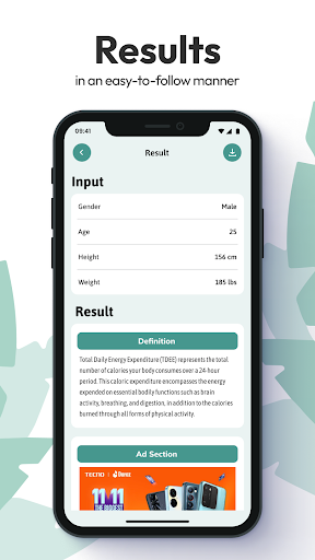TDEE Calculator Calorie Count Screen 3