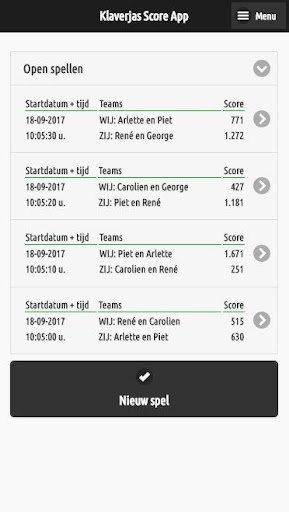 Android application Klaverjas Score App screenshort