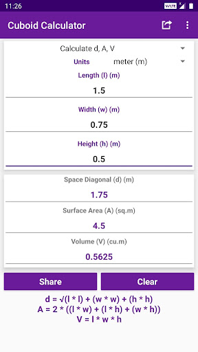 Android application Cuboid Calculator screenshort