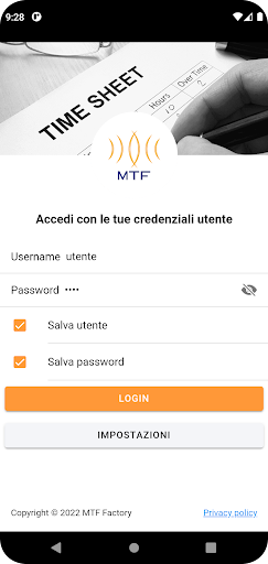Android application MTF Timesheet screenshort