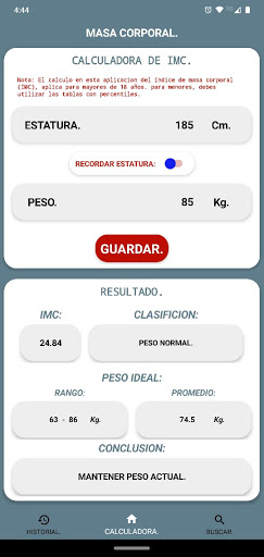 Masa Corporal. Screen 3