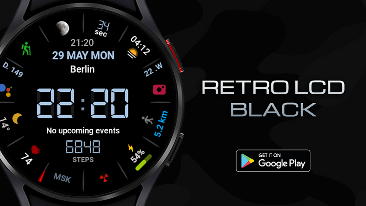 LCD Black digital watch face - New - (Android)