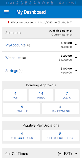 Android application BSF TREASURY MANAGEMENT screenshort