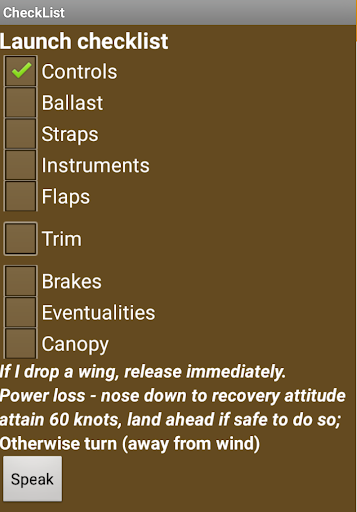 Glider Checklists Screen 2