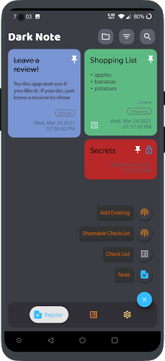 Screenshot of Dark Note - Notes + Grocery