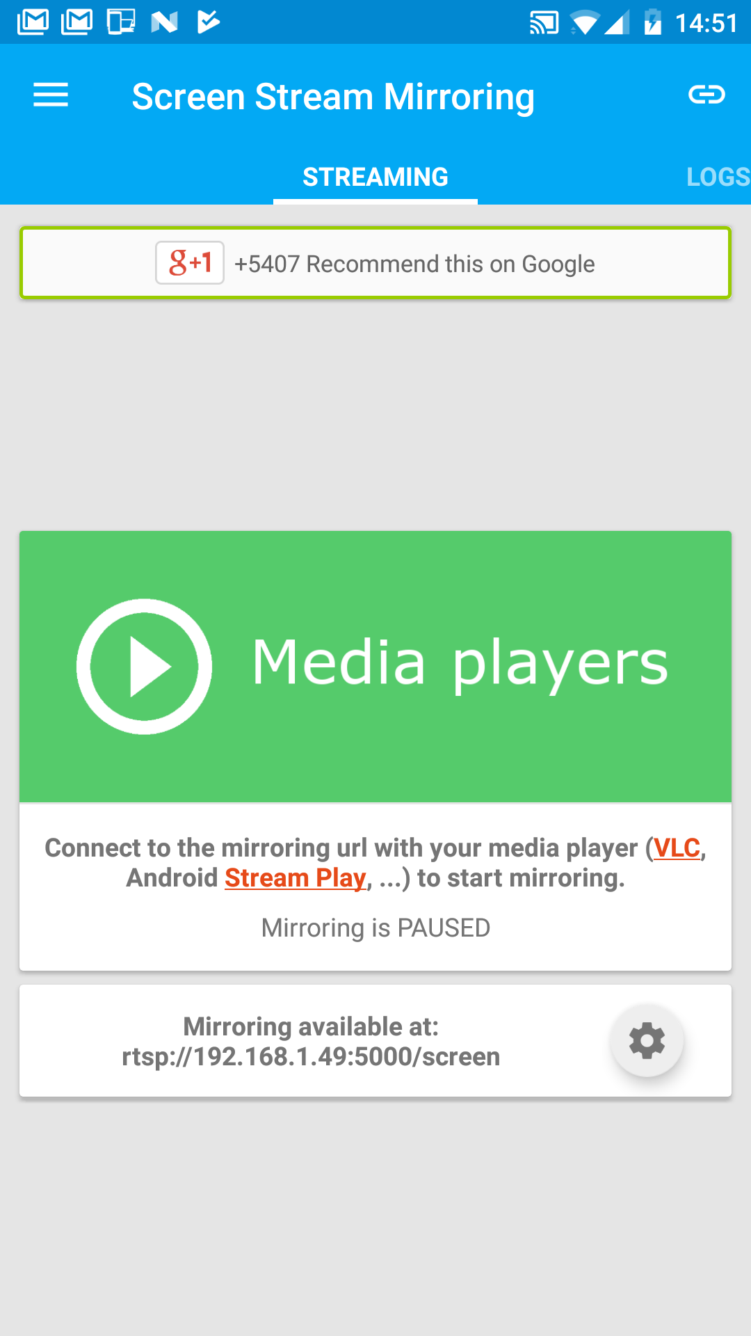 Android application Screen Stream Mirroring screenshort