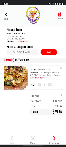 Screenshot of Merlin's Pizza