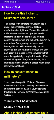 Inches to MM Screen 3