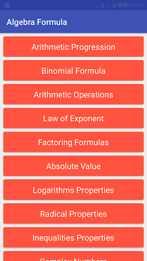 Android application Maths Algebra formulas screenshort