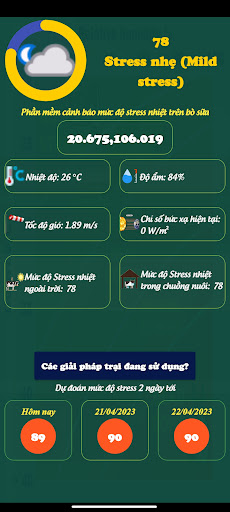 Android application Dự báo Stress nhiệt bò vắt sữa screenshort