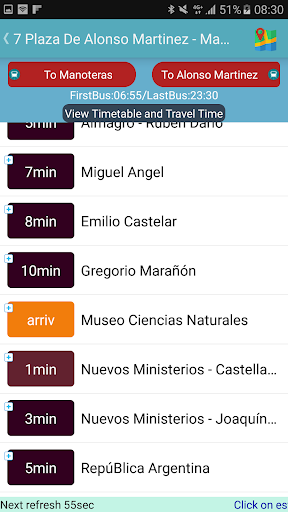 Madrid Bus Timetable Screen 3