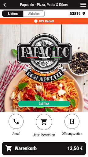 Android application Papacido - Pizza, Pasta, Döner screenshort