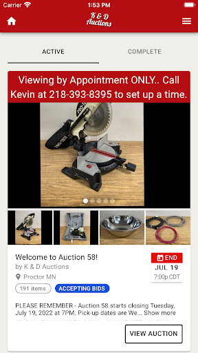 K&D Auctions Screen 3