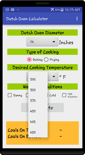 Simple Dutch Oven Calulator Screen 2