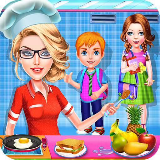 School kids cooking breakfast logo