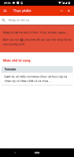 Android application Từ điển thực phẩm screenshort