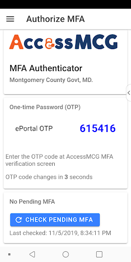 Android application AccessMCG MFA screenshort
