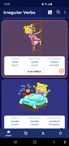 Android application Irregular Verbs with Camelia screenshort