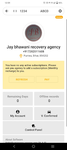 Android application Jay bhawani recovery agency screenshort