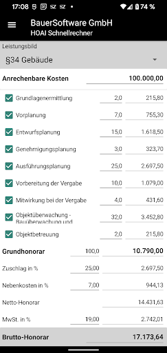 HOAI Honorar-Schnell-Rechner Screen 2