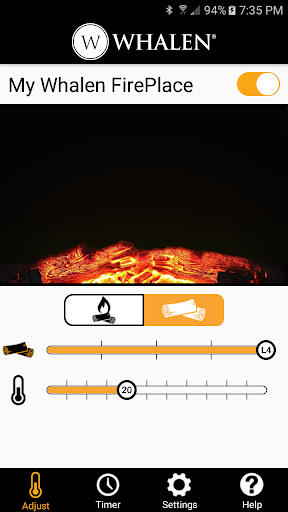 Android application Whalen Fireplace Bluetooth App screenshort