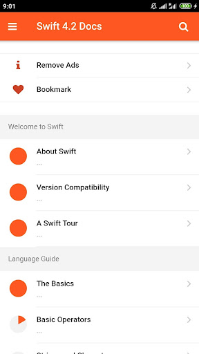 Android application Swift 4.2 Docs screenshort