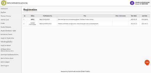 SKBU (Student Portal) Screen 2