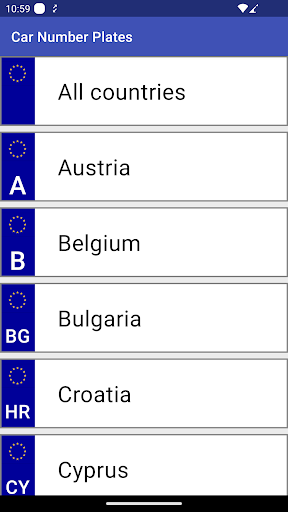 Android application Car Number Plates screenshort