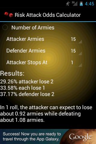 Risk Attack Odds Calculator Screen 2