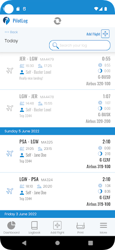 PilotLog Screen 2