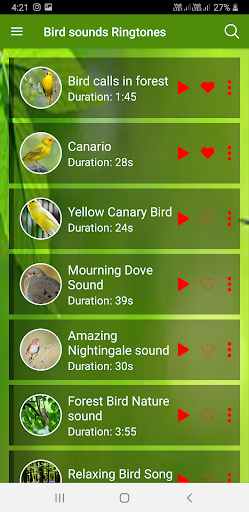 Android application Bird Sounds Ringtones screenshort