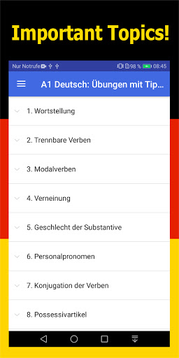 Android application A1 German learning: exercises screenshort