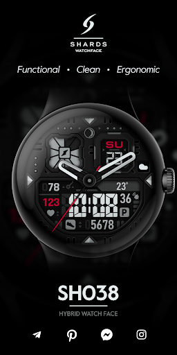 Android application SH038 Watch Face, WearOS watch screenshort