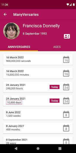 Birthdays and anniversaries Screen 2
